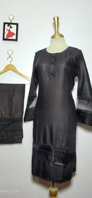 3 Pcs Women's Stitched Arabic Lawn Plain Suit with Tissue work thumbnail 3
