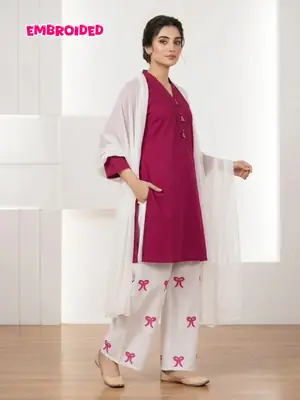 3 Pcs Women's Stitched Cotton Lawn Embroidered Suit Viral Tie Design  thumbnail 2