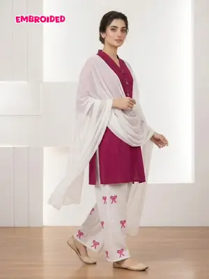 3 Pcs Women's Stitched Cotton Lawn Embroidered Suit Viral Tie Design  thumbnail 3