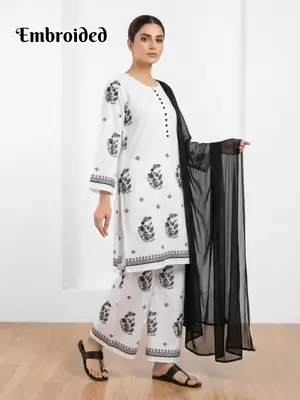 3 Pcs Women's Stitched Cotton Lawn Embroidered Suit thumbnail 2