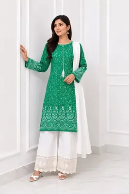 3 Pcs Women's Stitched Arabic Lawn Block Printed Suit Azadi Prints AZ1