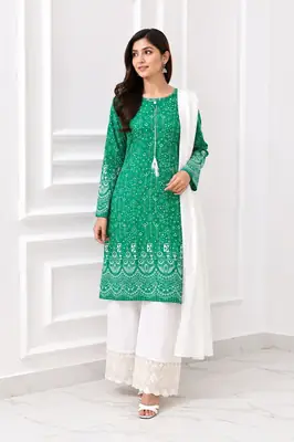 3 Pcs Women's Stitched Arabic Lawn Block Printed Suit Azadi Prints AZ1 thumbnail 2