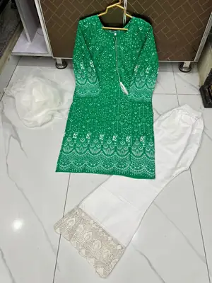 3 Pcs Women's Stitched Arabic Lawn Block Printed Suit Azadi Prints AZ1 thumbnail 3