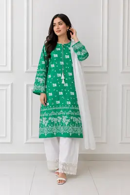 3 Pcs Women's Stitched Arabic Lawn Block Printed Suit Azadi Prints AZ1 thumbnail 2