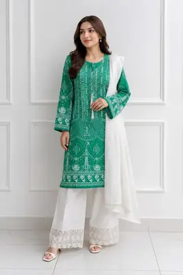 3 Pcs Women's Stitched Arabic Lawn Block Printed Suit Azadi Prints AZ1 thumbnail 2