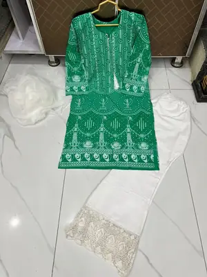 3 Pcs Women's Stitched Arabic Lawn Block Printed Suit Azadi Prints AZ1 thumbnail 3
