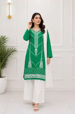 3 Pcs Women's Stitched Arabic Lawn Embroidered Suit Azadi Special