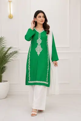 3 Pcs Women's Stitched Arabic Lawn Embroidered Suit Azadi Special