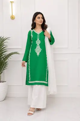 3 Pcs Women's Stitched Arabic Lawn Embroidered Suit Azadi Special thumbnail 2