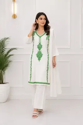 3 Pcs Women's Stitched Arabic Lawn Embroidered Suit Azadi Special