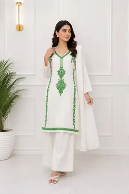 3 Pcs Women's Stitched Arabic Lawn Embroidered Suit Azadi Special thumbnail 2