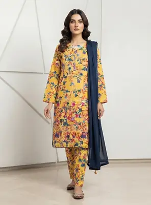 3Pcs Women's Stitched Lawn Printed Suit with Embroidery