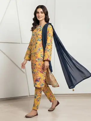 3Pcs Women's Stitched Lawn Printed Suit with Embroidery thumbnail 2