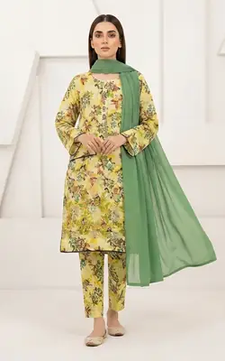 3Pcs Women's Stitched Lawn Printed Suit with Embroidery