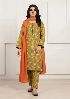 3Pcs Women's Stitched Lawn Printed Suit with Embroidery