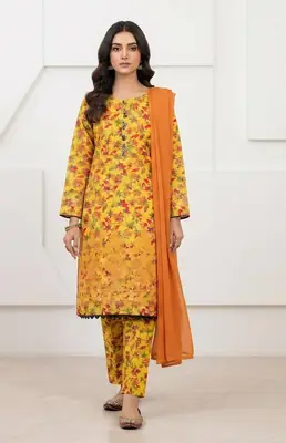 3Pcs Women's Stitched Lawn Printed Suit with Embroidery