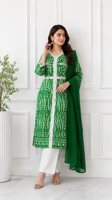 3Pcs Women's Stitched Lawn Digital Print Suit Maxi with Embroided Trousers thumbnail 2