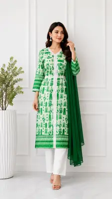 3Pcs Women's Stitched Lawn Digital Print Suit Maxi with Embroided Trousers thumbnail 2