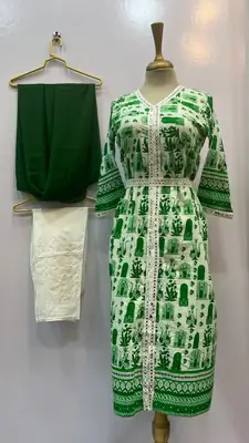 3Pcs Women's Stitched Lawn Digital Print Suit Maxi with Embroided Trousers thumbnail 3