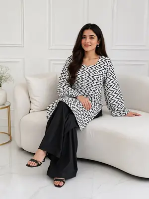 3Pcs Women's Stitched Cotton Lawn Block Printed Suit with Farshi Shalwar thumbnail 3