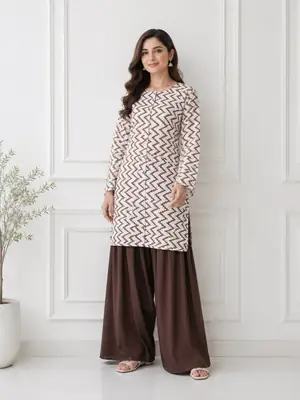 3Pcs Women's Stitched Cotton Lawn Block Printed Suit with Farshi Shalwar thumbnail 3