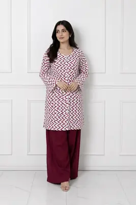 3Pcs Women's Stitched Cotton Lawn Block Printed Suit with Farshi Shalwar thumbnail 3