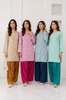 3Pcs Women's Stitched Cotton Lawn Block Printed Suit with Farshi Shalwar thumbnail 3