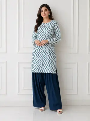 3Pcs Women's Stitched Cotton Lawn Block Printed Suit with Farshi Shalwar thumbnail 3