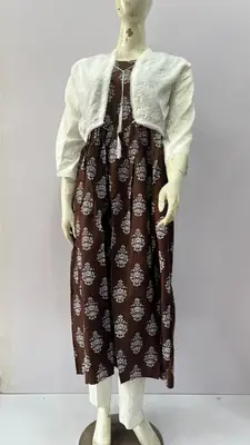 3Pcs Women's Stitched Linen Block Printed Suit with Koti thumbnail 3