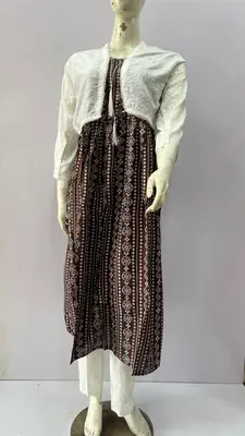 3Pcs Women's Stitched Linen Block Printed Suit with Koti thumbnail 3