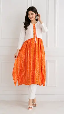 3Pcs Women's Stitched Linen Block Printed Suit with Koti