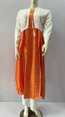 3Pcs Women's Stitched Linen Block Printed Suit with Koti thumbnail 3