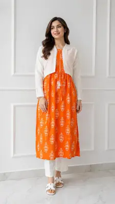 3Pcs Women's Stitched Linen Block Printed Suit with Koti thumbnail 2