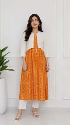3Pcs Women's Stitched Linen Block Printed Suit with Koti