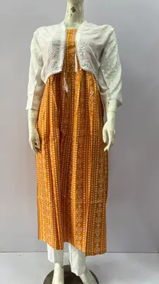 3Pcs Women's Stitched Linen Block Printed Suit with Koti thumbnail 3