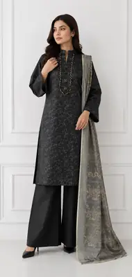 3Pcs Women's Stitched Cotton Embroidered Suit with Handmade Neck