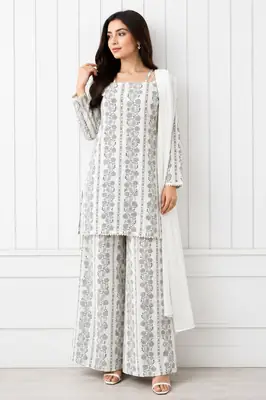 3Pcs Women's Stitched Cotton Lawn Block Printed Suit with Printed Straps thumbnail 2