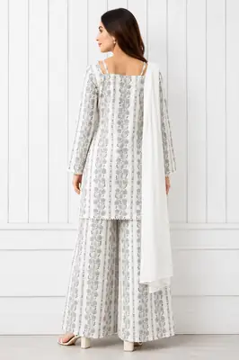 3Pcs Women's Stitched Cotton Lawn Block Printed Suit with Printed Straps thumbnail 5