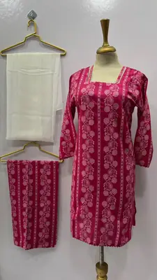 3Pcs Women's Stitched Cotton Lawn Block Printed Suit with Printed Straps thumbnail 4