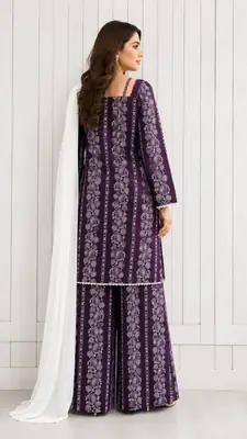 3Pcs Women's Stitched Cotton Lawn Block Printed Suit with Printed Straps thumbnail 2