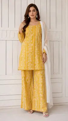 3Pcs Women's Stitched Cotton Lawn Block Printed Suit with Printed Straps