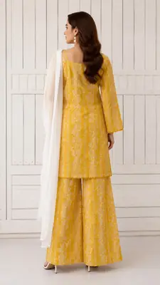 3Pcs Women's Stitched Cotton Lawn Block Printed Suit with Printed Straps thumbnail 2