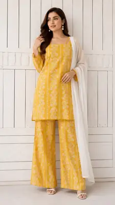 3Pcs Women's Stitched Cotton Lawn Block Printed Suit with Printed Straps thumbnail 3