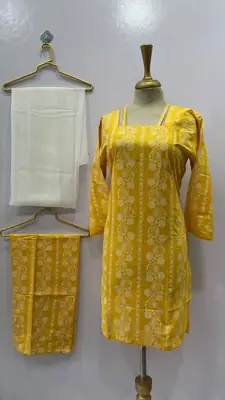 3Pcs Women's Stitched Cotton Lawn Block Printed Suit with Printed Straps thumbnail 4