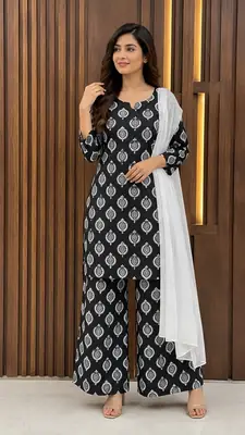 3Pcs Women's Stitched Cotton Lawn Block Printed Suit with Back Straps thumbnail 2