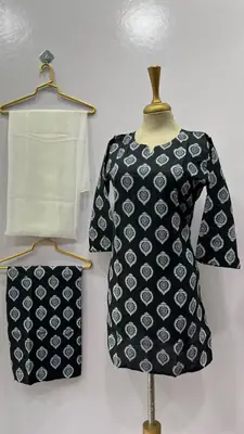 3Pcs Women's Stitched Cotton Lawn Block Printed Suit with Back Straps thumbnail 4