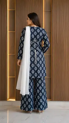 3Pcs Women's Stitched Cotton Lawn Block Printed Suit with Back Straps
