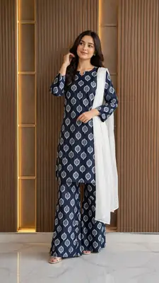 3Pcs Women's Stitched Cotton Lawn Block Printed Suit with Back Straps thumbnail 2