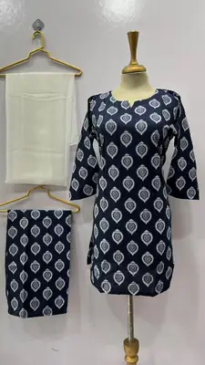 3Pcs Women's Stitched Cotton Lawn Block Printed Suit with Back Straps thumbnail 3