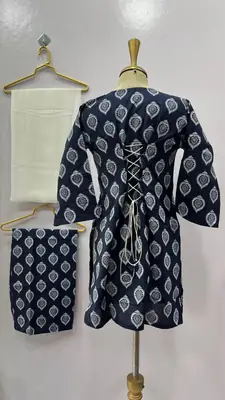 3Pcs Women's Stitched Cotton Lawn Block Printed Suit with Back Straps thumbnail 4